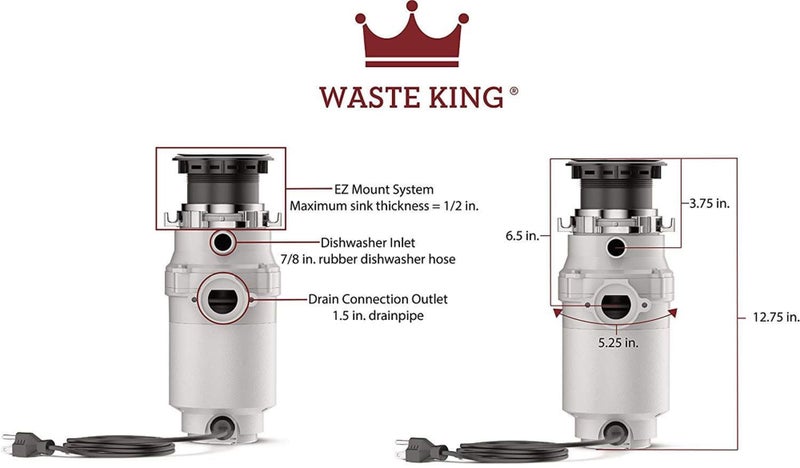 Waste King Garbage Disposal for Kitchen Sink with Power Cord, Compact Food Waste Disposer, L-111 - Image 3